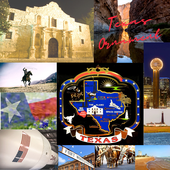 Texas Ornament State Landmarks Cities Large Color Brass - Picture 2 of 6